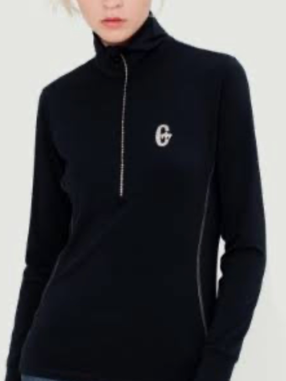 Conte of Florence Corynzia Lycra Quarter Zip Pullover Black Top